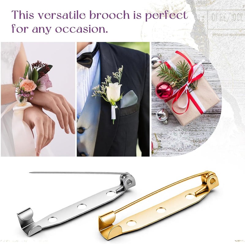 Fyntave 200 Pcs 4 Sizes Brooch Pin Backs for Craft 5 Colors Badge Backs Pins with Holes 20/25/30/35mm Bar Pins Back Safety Clasp with Plastic Box Pin Clasps for Jewelry Making Badges Name Tags DIY Crafts - Image 5